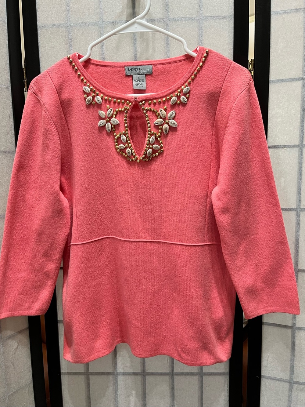 Designers Originals Coral Pink Embellished Keyhole Sweater Top women size L